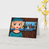Googly Girl Sailor Head Vase Lighthouse Sailboot Kaart (Gele Bloem)