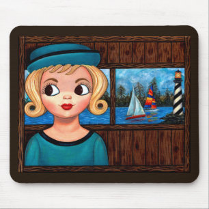 Googly Girl Sailor Head Vase Lighthouse Sailboot Muismat