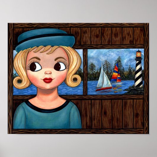 Googly Girl Sailor Head Vase Lighthouse Sailboot Poster (Voorkant)