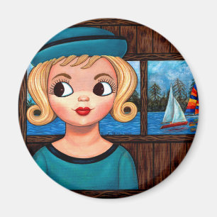 Googly Girl Sailor Head Vase Sailboot Magnet
