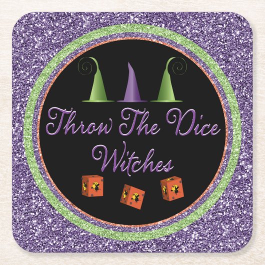 Gooi de Dice Witches Halloween Sparkle Bunco Kartonnen Onderzetters (Voorkant)