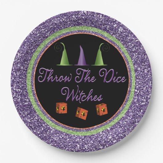 Gooi de Dice Witches Paarse Sparkle Bunco Papieren Bordje (Voorkant)
