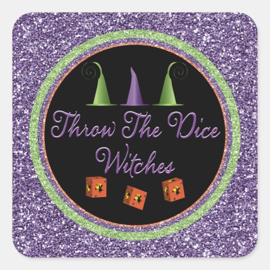 Gooi de Dice Witches Paarse Sparkle Bunco Vierkante Sticker (Voorkant)
