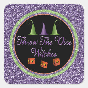 Gooi de Dice Witches Paarse Sparkle Bunco Vierkante Sticker
