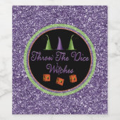 Gooi de Dice Witches Paarse Sparkle Bunco Wijn Etiket (Enkel label)
