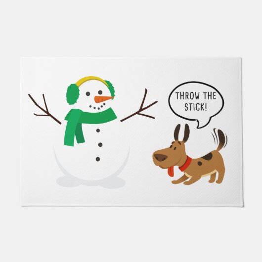 Gooi de stick Snowman en Dog Cute Funny Kerstmis Deurmat (Voorkant)