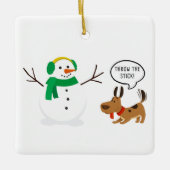 Gooi de stick Snowman en Dog Cute Funny Kerstmis Keramisch Ornament (Voorkant)