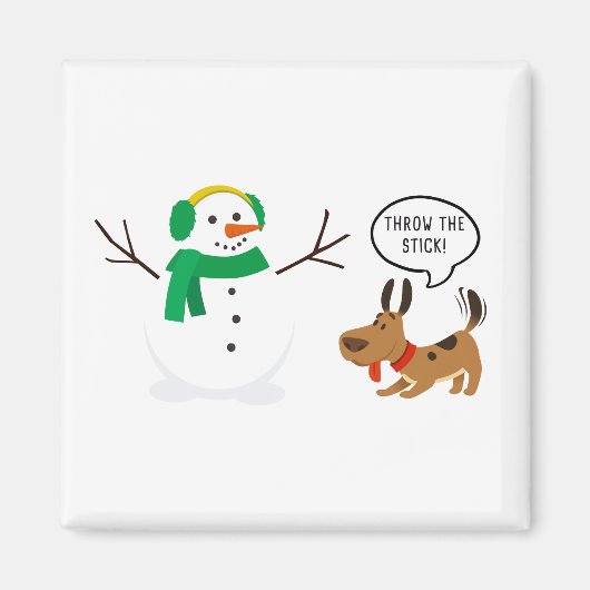 Gooi de stick Snowman en Dog Cute Funny Kerstmis Magneet (Voorkant)