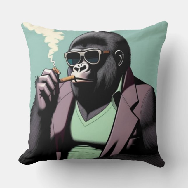 Gooi kussens, gorilla met zonnebril roken kussen (Voorkant)