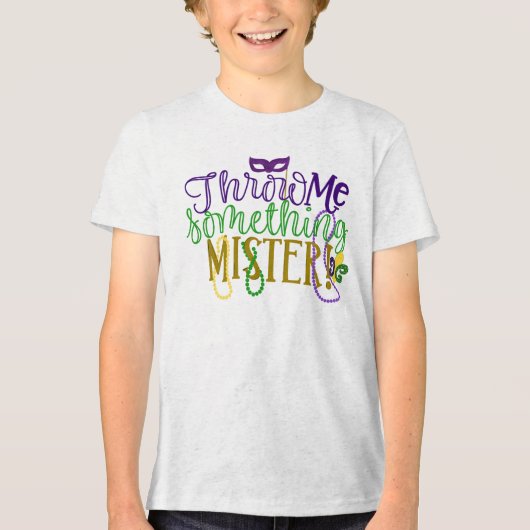 "Gooi me iets, meneer" Mardi Gras Jeugd Tri-Blend Shirt (Voorkant)