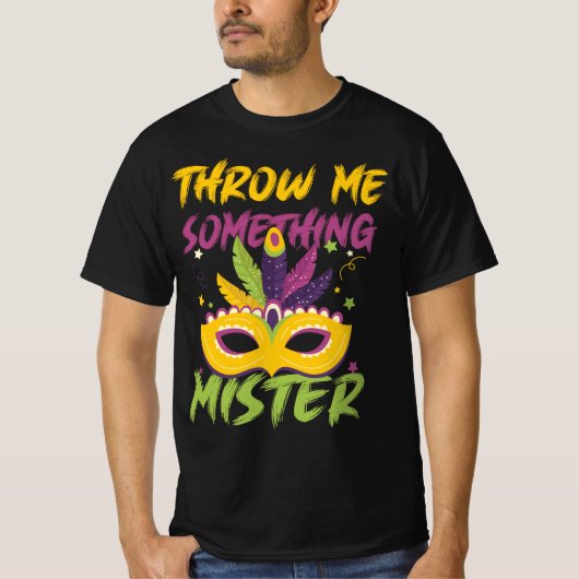 Gooi me iets meneer Mardi Gras kralen feest T-shirt (Voorkant)