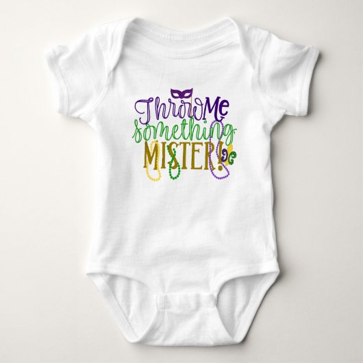 "Gooi me iets, meneer" Mardi Gras Romper (Voorkant)