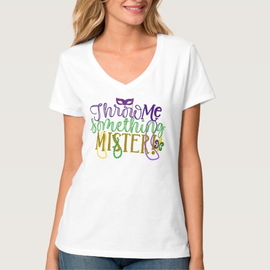 "Gooi me iets, meneer" Mardi Gras T-shirt (Voorkant)