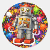 Gooi robot verfspat stok ronde sticker (Voorkant)