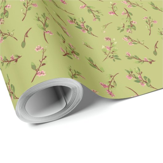 Gooide Bloemen Wildbloemen op Chartreuse Groen Cadeaupapier (Rol Hoek)