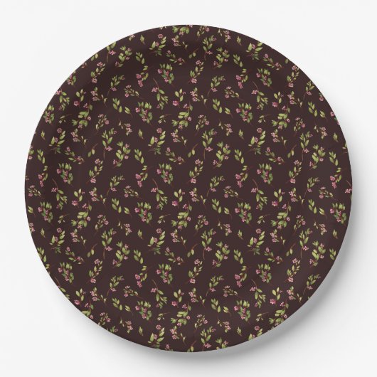 Gooide Bloemen Wildbloemen op Chocolade Bruin Papieren Bordje (Voorkant)
