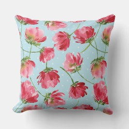 Gooide Crimson Rode Waterverf Bloemen Polka Dots Kussen