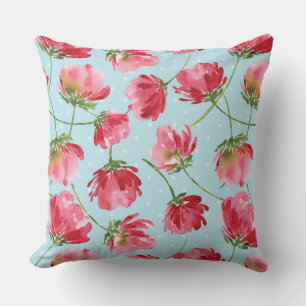 Gooide Crimson Rode Waterverf Bloemen Polka Dots Kussen