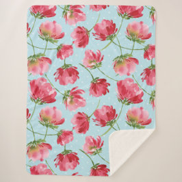 Gooide Crimson Rode Waterverf Bloemen Polka Dots Sherpa Deken
