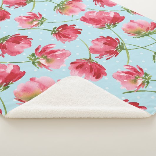 Gooide Crimson Rode Waterverf Bloemen Polka Dots Sherpa Deken (3/4)