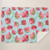 Gooide Crimson Rode Waterverf Bloemen Polka Dots Sherpa Deken (Voorkant (horizontaal))