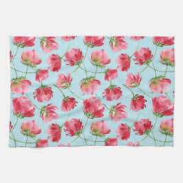 Gooide Crimson Rode Waterverf Bloemen Polka Dots Theedoek