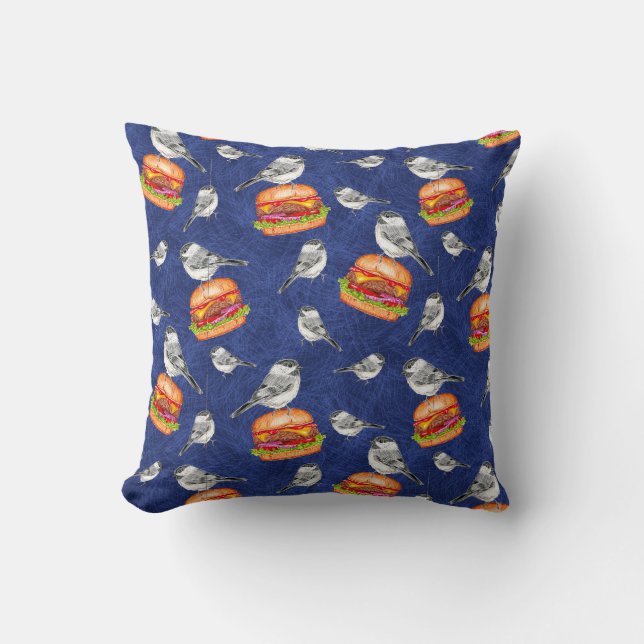 Gooide Tahoe Cheeseburger Vogels op Deep Blue Kussen (Voorkant)