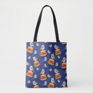 Gooide Tahoe Cheeseburger Vogels op Deep Blue Tote Bag