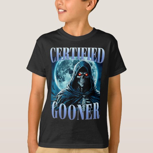 Goon grappige Gooning-meme skelet Gecertificeerde T-shirt (Voorkant)