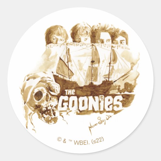 Goonies Pirate Ship Waterverf Graphic Ronde Sticker (Voorkant)
