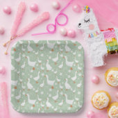 Goose and bows green papieren bordje (Feest)