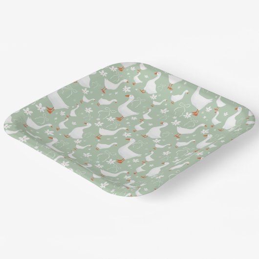 Goose and bows green papieren bordje (Gebogen)