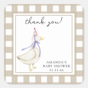 Goose Baby shower gevouwen bedankkaart Vierkante Sticker