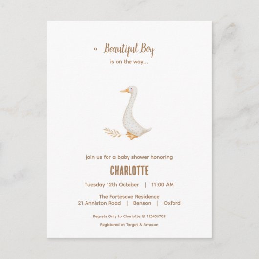 Goose Baby shower Invitation Briefkaart (Voorkant)