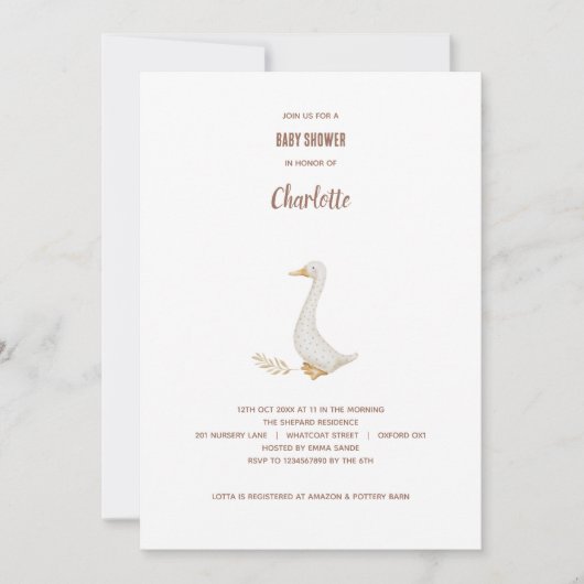 Goose Baby shower Invitation Kaart (Voorkant)