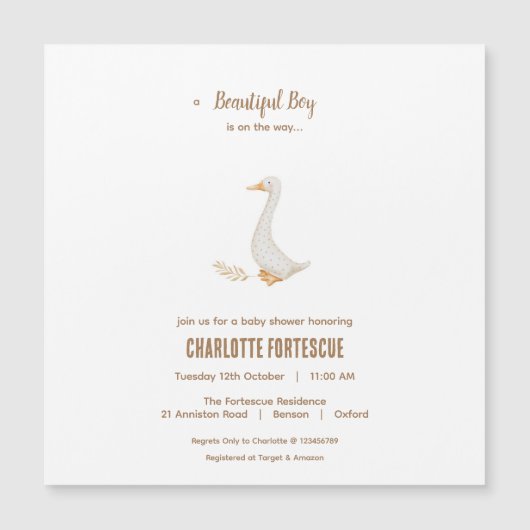 Goose Baby shower Invitation Magnetic Kaart Magnetische Uitnodiging (Voorkant)