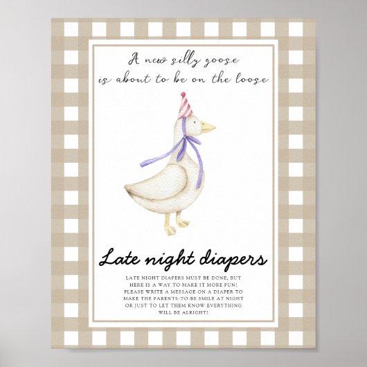 Goose baby shower - Late night luiers spel Poster (Voorkant)