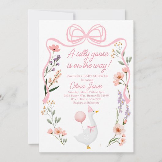 Goose baby shower uitnodiging Roze Meisje Uitnodig (Voorkant)