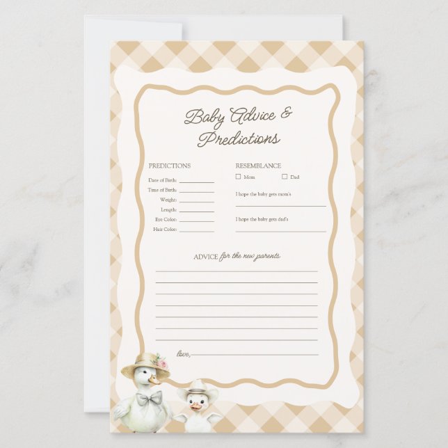 Goose Baby Voorspellingen & Advies Baby shower Spe (Voorkant)