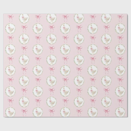 Goose Blush roze Bow Pastelmeisje Verjaardag Cadeaupapier (Vlak)