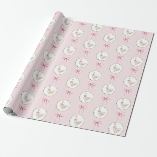 Goose Blush roze Bow Pastelmeisje Verjaardag Cadeaupapier (Uitgerold)