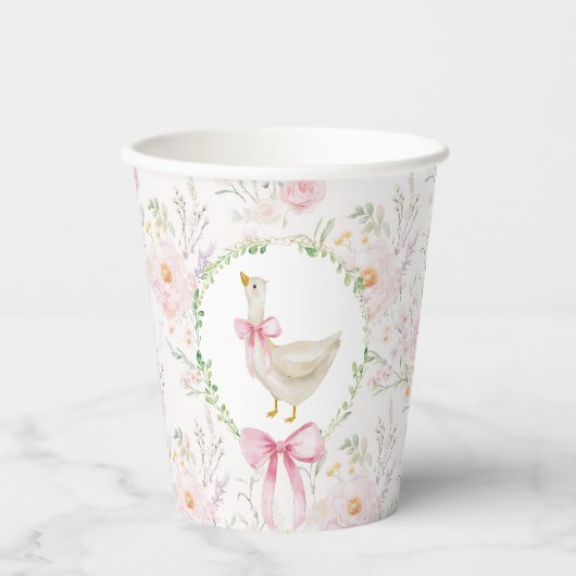 Goose Blush roze Elegant Bow Pastel Verjaardag Papieren Bekers (Voorkant)