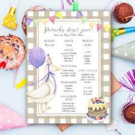 Goose Eerste Verjaardag Milestone Verjaardag Poster