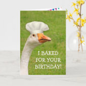 Goose en Birthday Cake Joke Kaart (Gele Bloem)