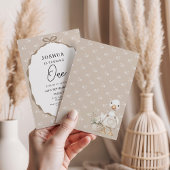 Goose First Birthday Invitation in Neutral Beige Kaart