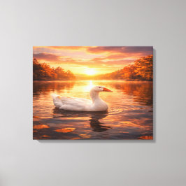 Goose Floating on a Misty Lake Canvas Afdruk