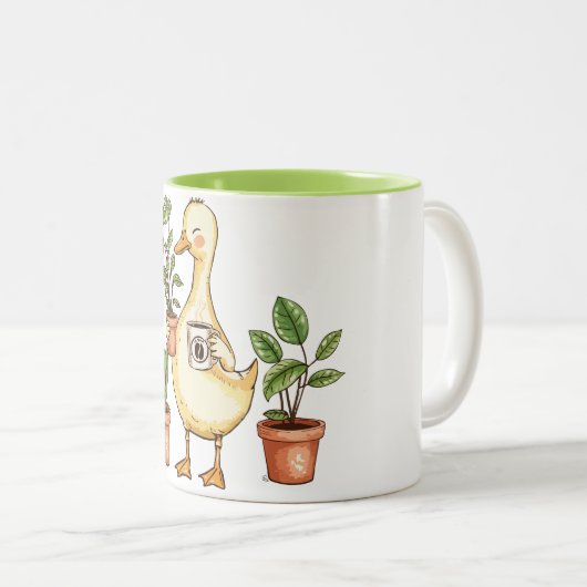 Goose Gardening Mug - Powered by Plants & Coffee  Tweekleurige Koffiemok (Voorkant rechts)