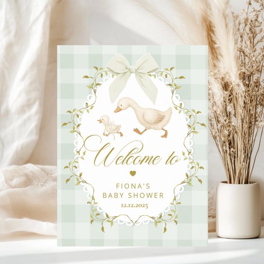 Goose Gender neutral Sage Baby Shower Welcome Poster