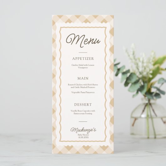 Goose & Gingham Baby shower Party Menu (Staand voorkant)