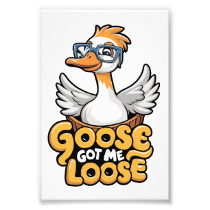 Goose Got Me Losse T-shirt – Funny Goose with Glas Foto Afdruk